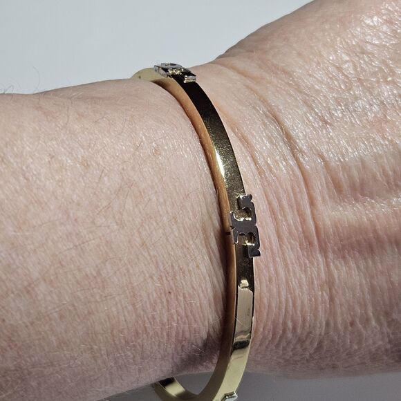 *Sale* Tory Burch Gold Tone Hinges Bracelet With Silver Tone Accents - Picture 5 of 12